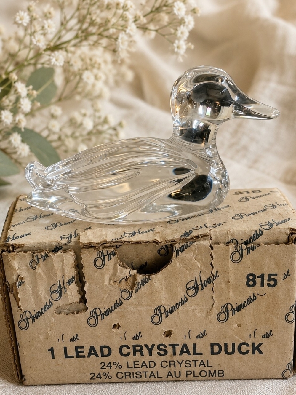 Princess House 24% Lead Crystal Duck Figurine Germany w/ Box